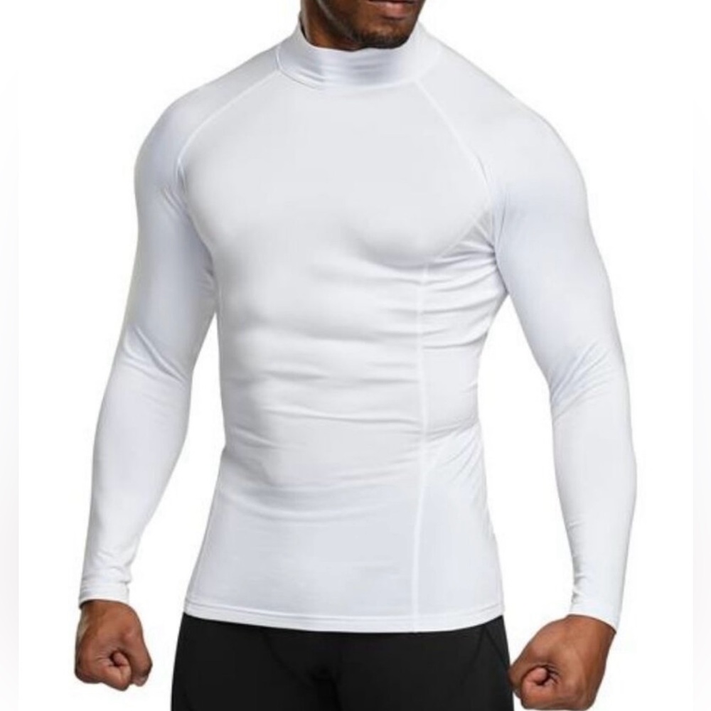 TSLA Men’s White Large Thermal Long Sleeve Compression Shirt YUT56
